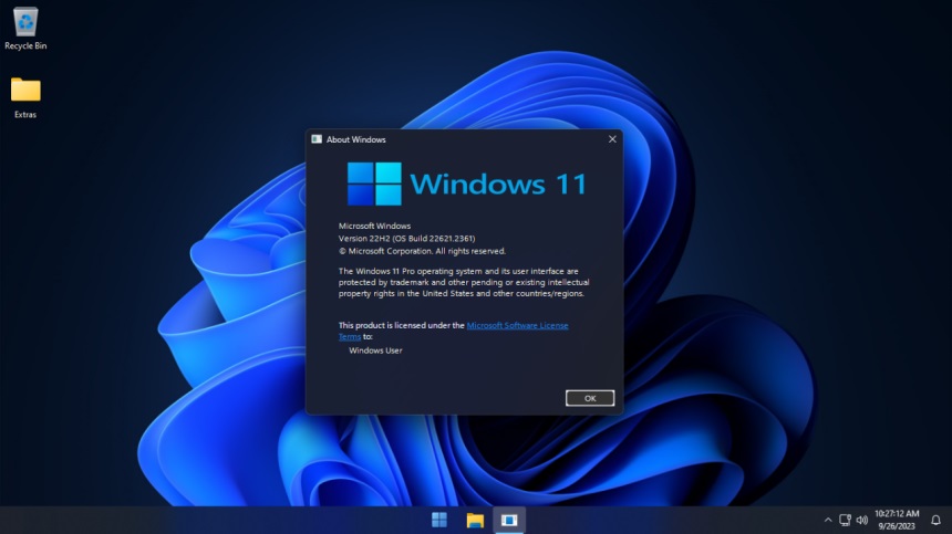 Windows 11 Lite v22H2 build 22621.2361 Information